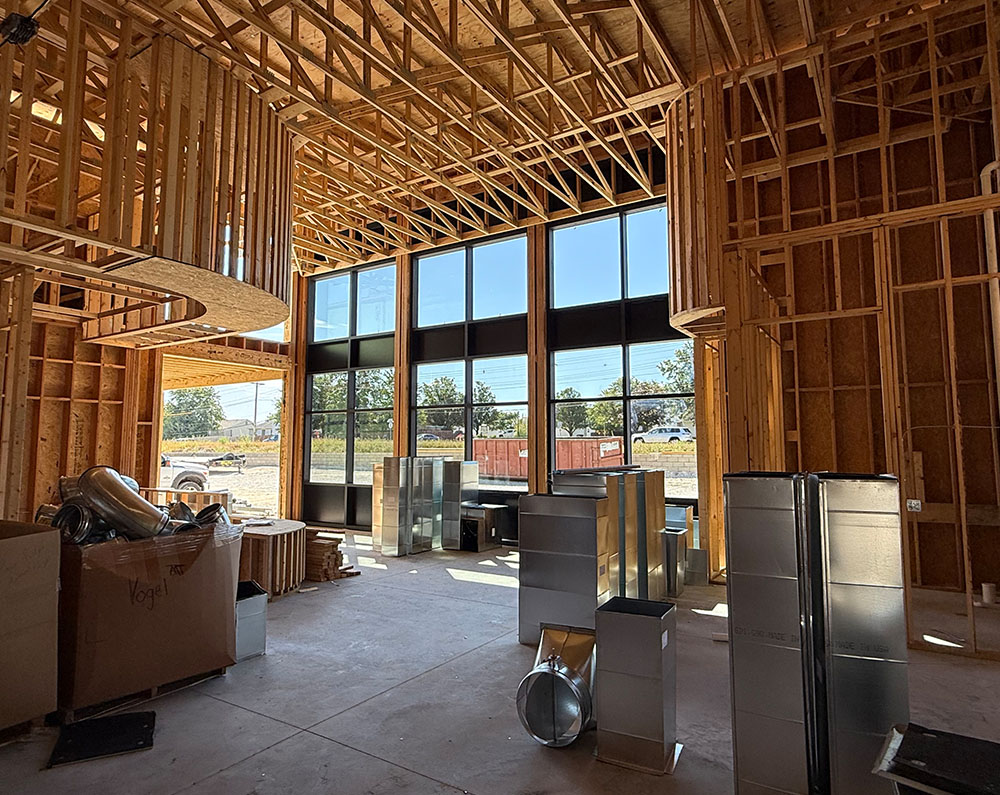 Building interior construction, exposed beams Building interior construction, exposed beams