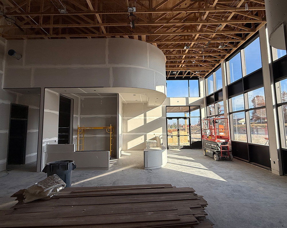 Interior construction site, large windows Interior construction site, large windows